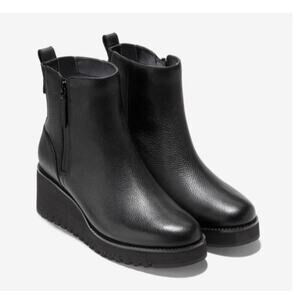 Cole Haan Women's ZEROGRAND City Wedge Ankle Boots Black Side Zip Size 9.5